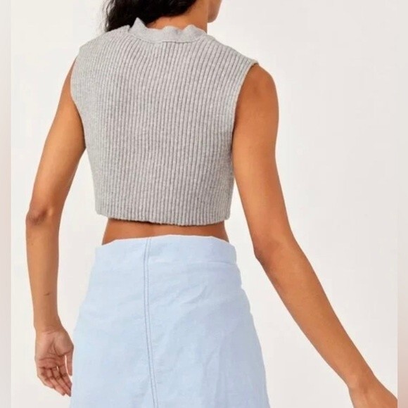 NWT FREE PEOPLE Naiome Rib Micro Vest. Grey.  XS - Picture 2 of 9